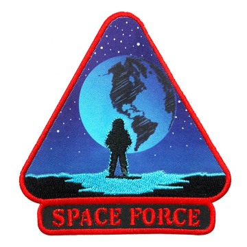 Hochwertige kundenspezifische billige gestickte Logo Blue Space Force Bild Stickereien für Kleidung